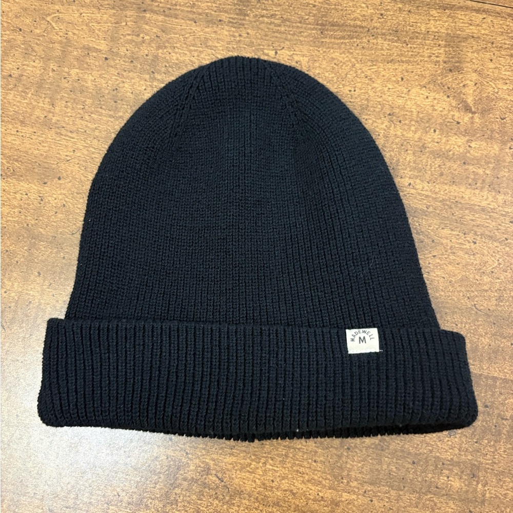 Madewell Black Knit Beanie Hat Ribbed Cuffed